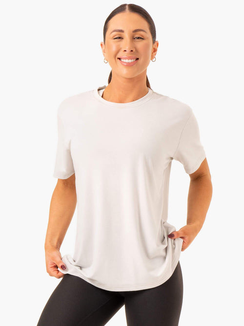 Boyfriend Longline T-Shirt Snow Grey