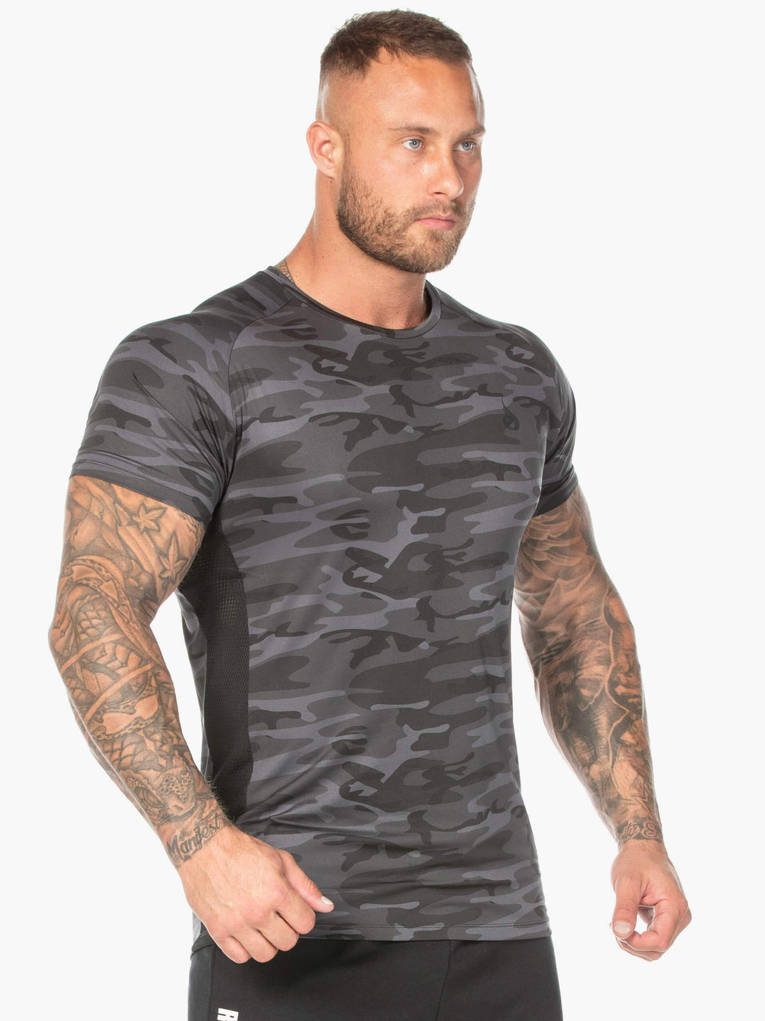 Camo Mesh T-Shirt - Black Camo Clothing Ryderwear 