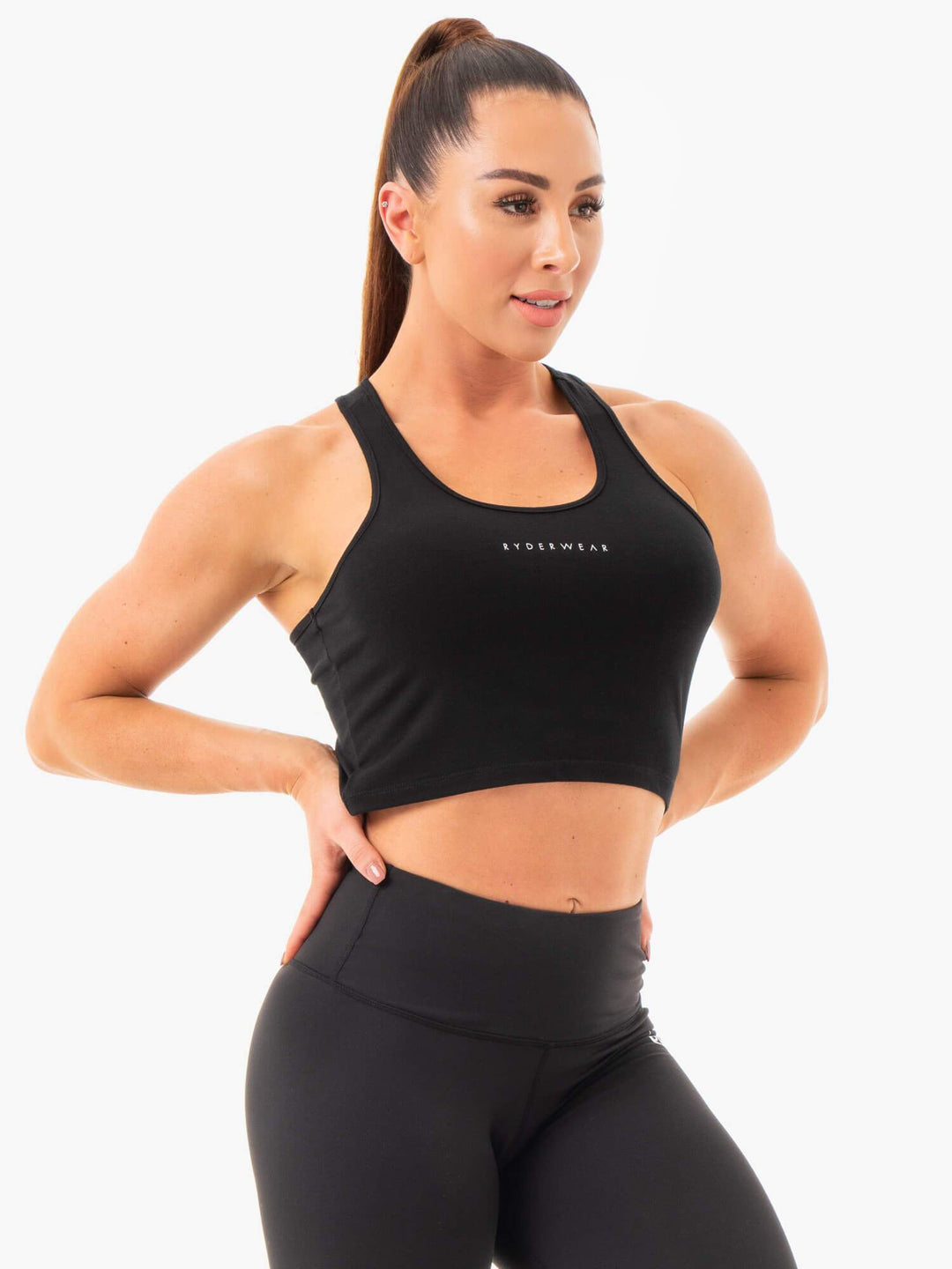 Cropped Racer Back Tank - Black Clothing Ryderwear 