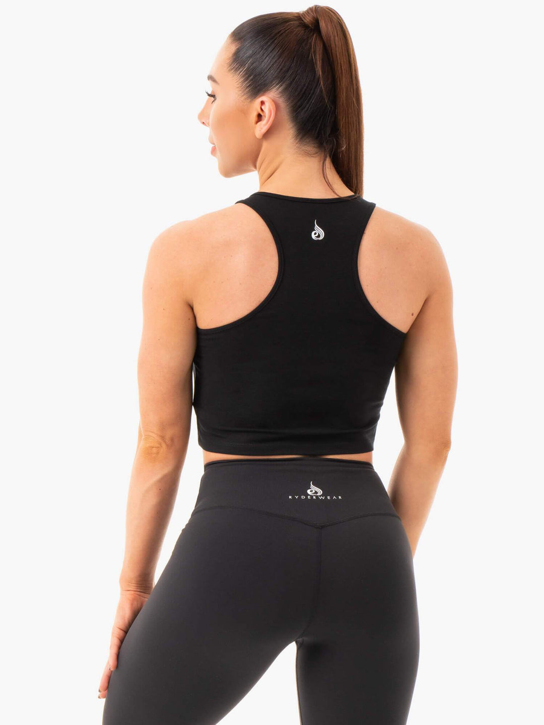 Cropped Racer Back Tank - Black Clothing Ryderwear 