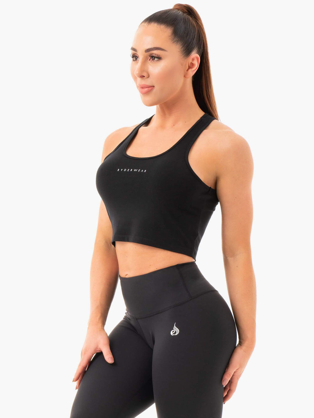 Cropped Racer Back Tank - Black Clothing Ryderwear 