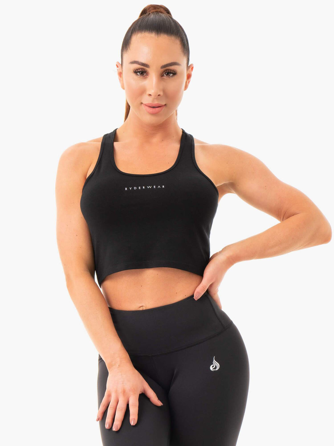 Cropped Racer Back Tank - Black Clothing Ryderwear 