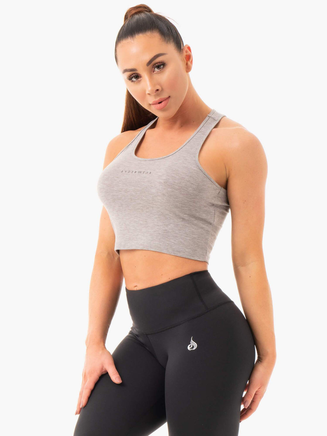 Cropped Racer Back Tank - Grey Marl Clothing Ryderwear 