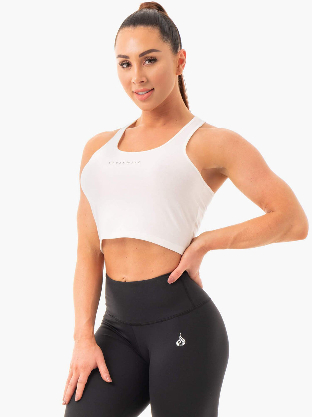 Cropped Racer Back Tank - White Clothing Ryderwear 