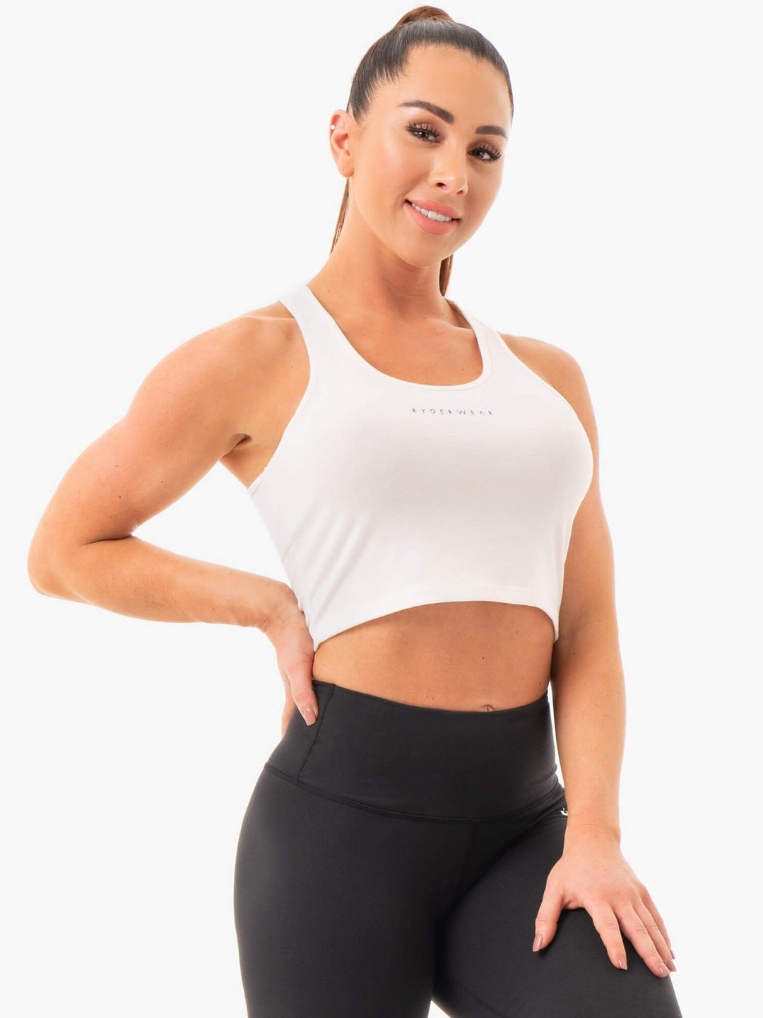 Cropped Racer Back Tank - White Clothing Ryderwear 