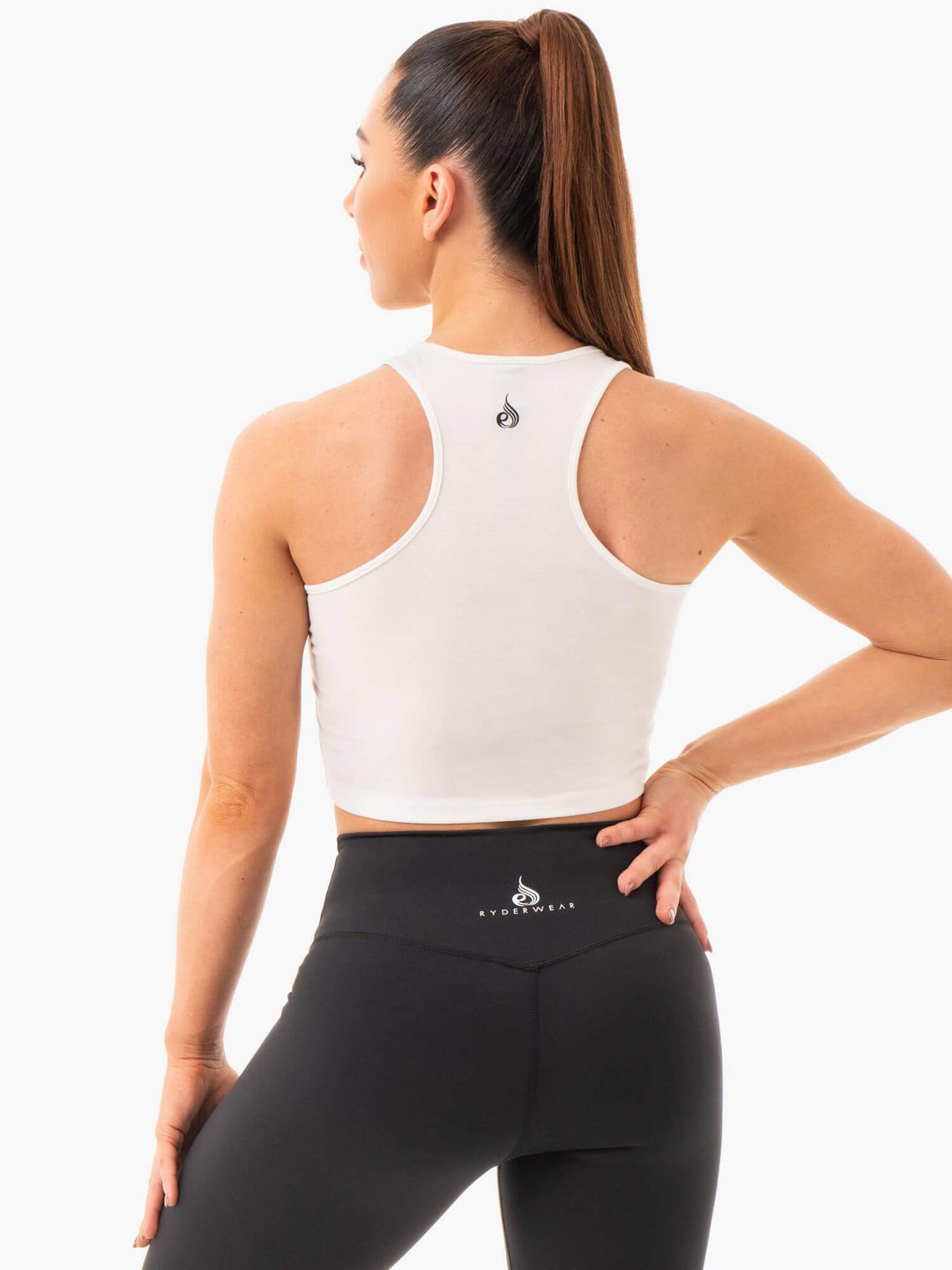 Cropped Racer Back Tank - White Clothing Ryderwear 