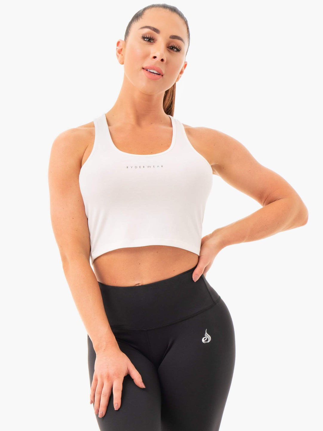 Cropped Racer Back Tank - White Clothing Ryderwear 