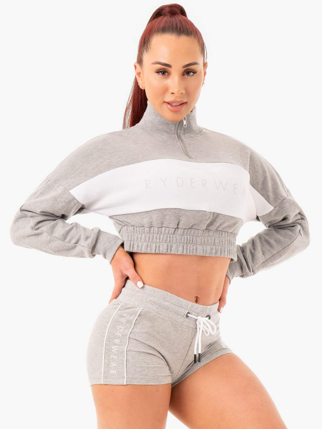 Cropped Track Jumper - Grey Marl Clothing Ryderwear 