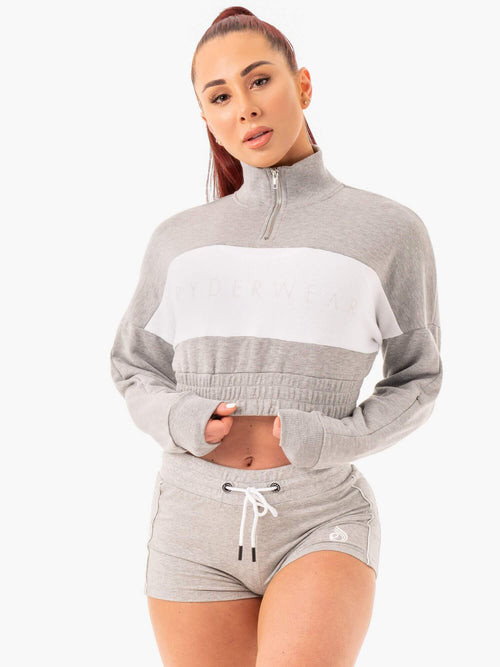 Cropped Track Jumper Grey Marl