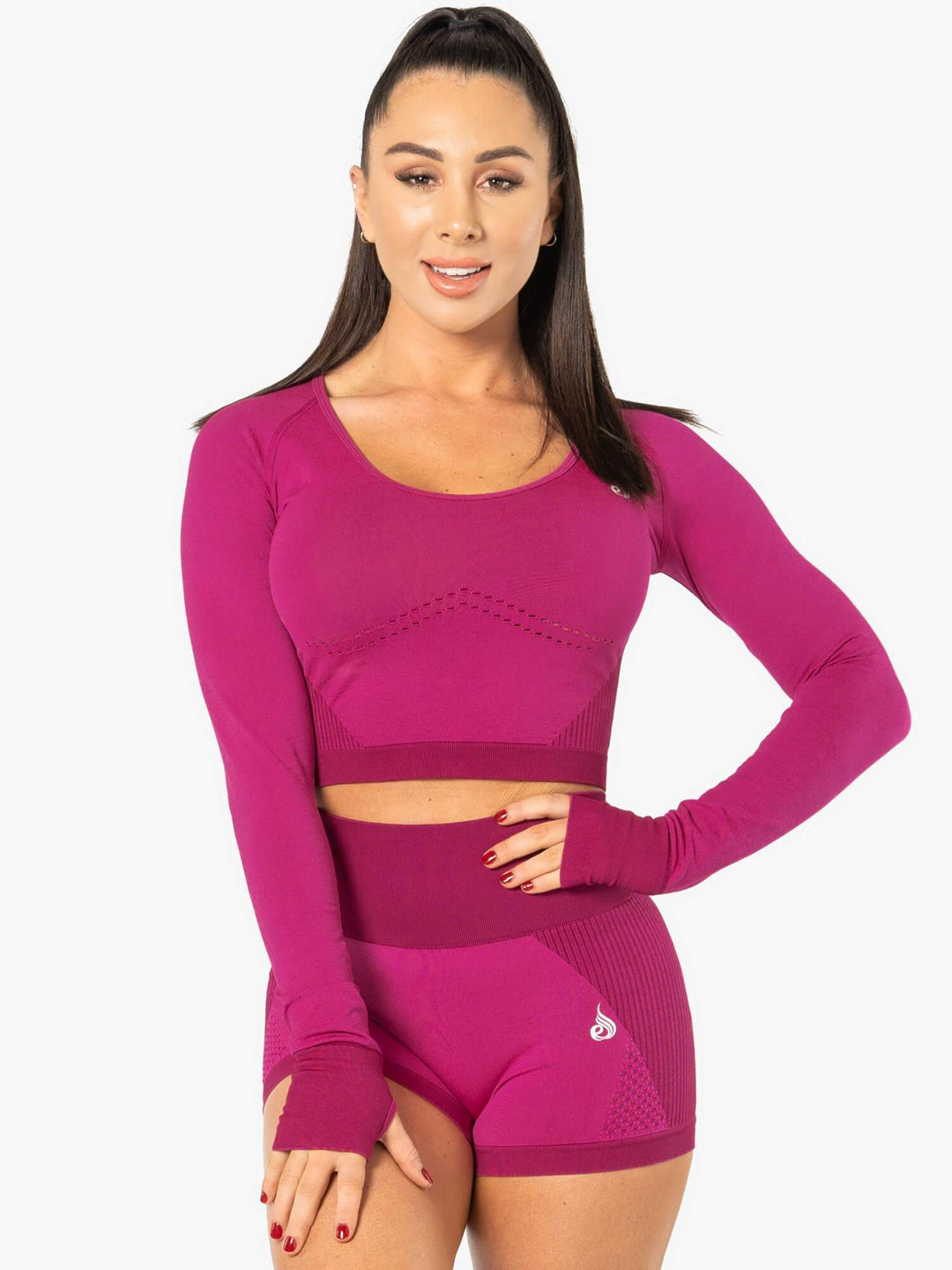 Electra Seamless Long Sleeve Crop Top - Electric Pink Clothing Ryderwear 