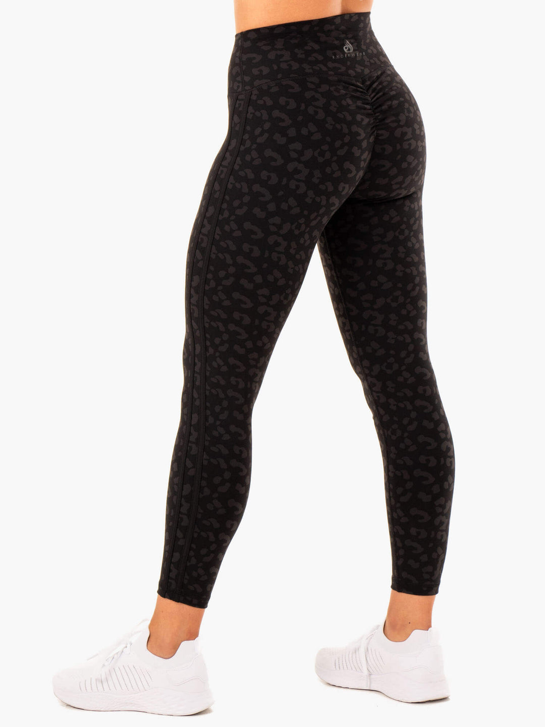 Evolution High Waisted Scrunch Leggings - Black Leopard Clothing Ryderwear 