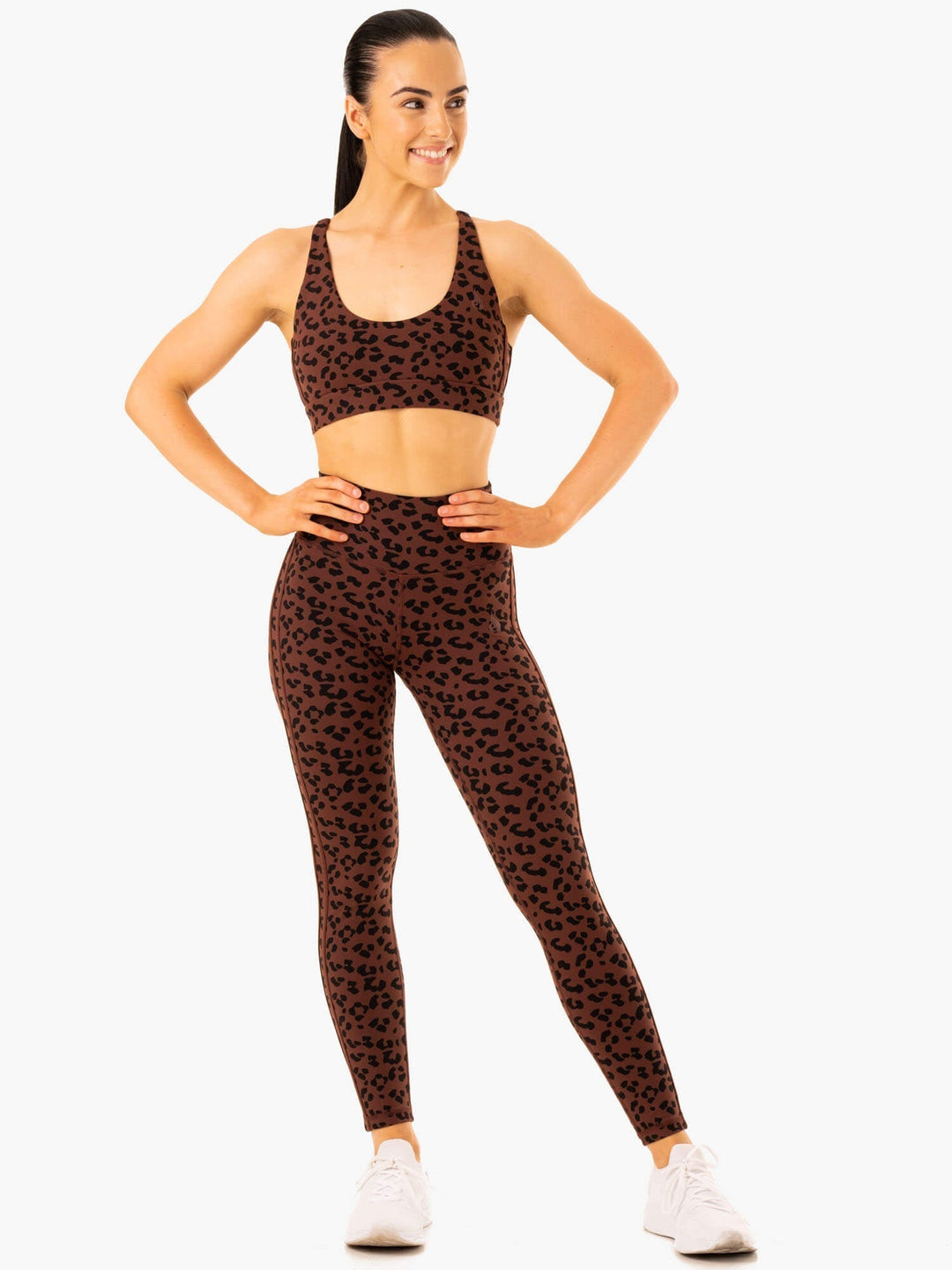 Evolution High Waisted Scrunch Leggings - Chocolate Leopard Clothing Ryderwear 