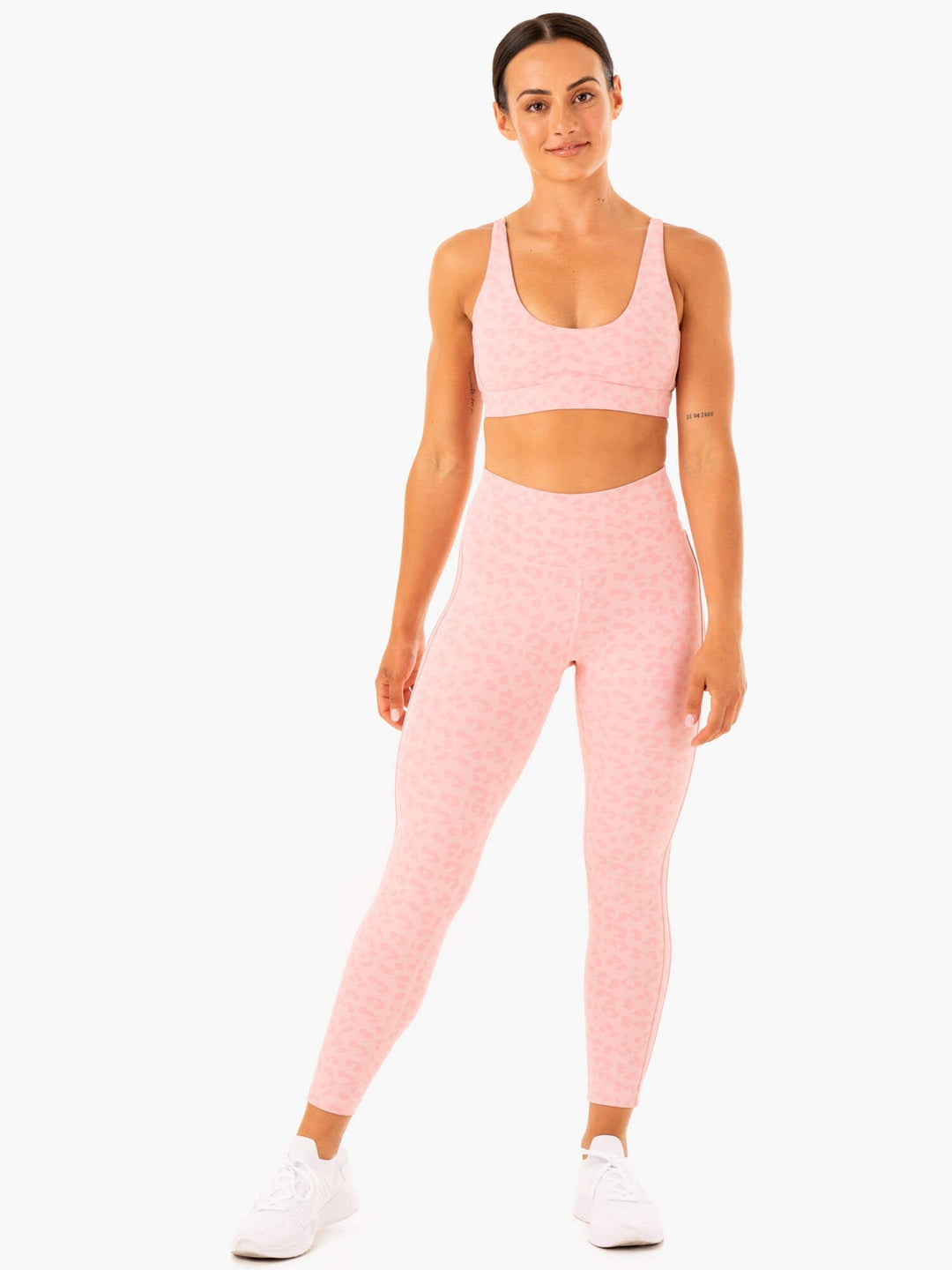 Evolution High Waisted Scrunch Leggings - Pink Leopard Clothing Ryderwear 