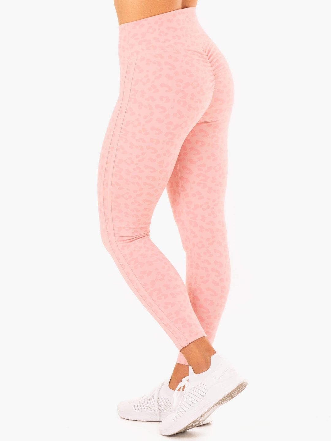 Evolution High Waisted Scrunch Leggings - Pink Leopard Clothing Ryderwear 