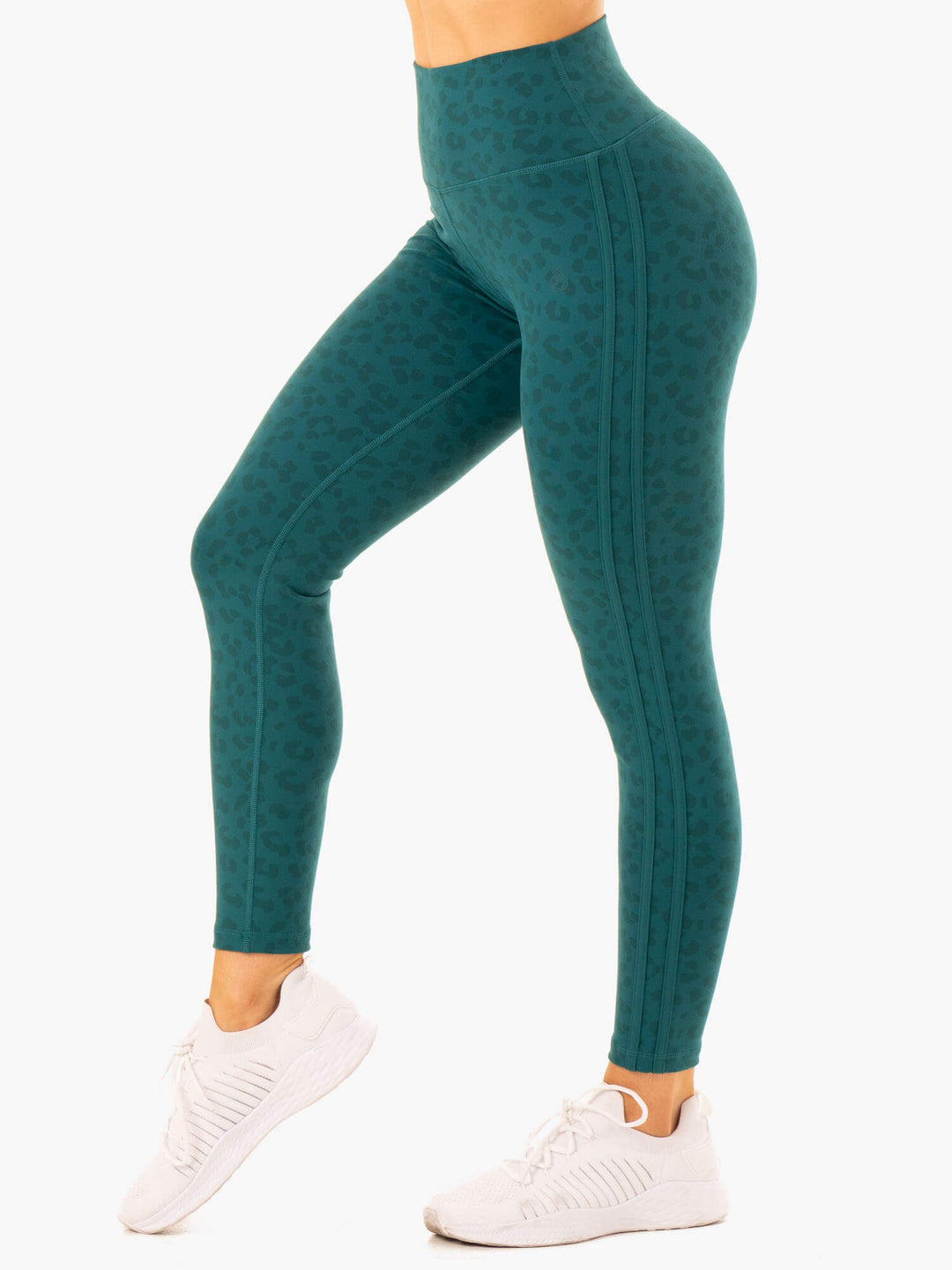 Evolution High Waisted Scrunch Leggings - Teal Leopard Clothing Ryderwear 