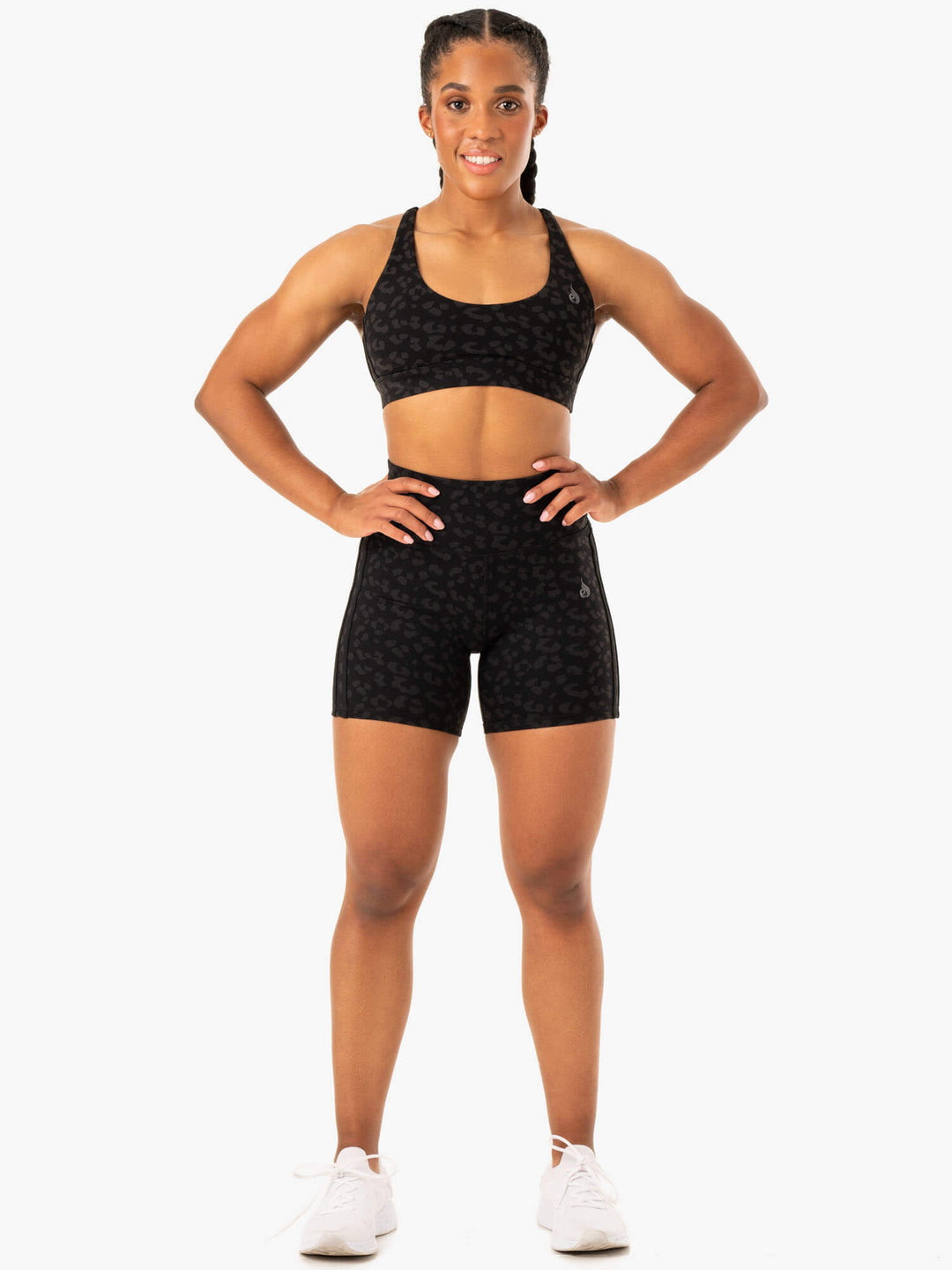 Evolution High Waisted Scrunch Shorts - Black Leopard Clothing Ryderwear 