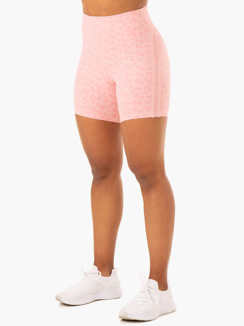 Evolution High Waisted Scrunch Shorts Pink Leopard