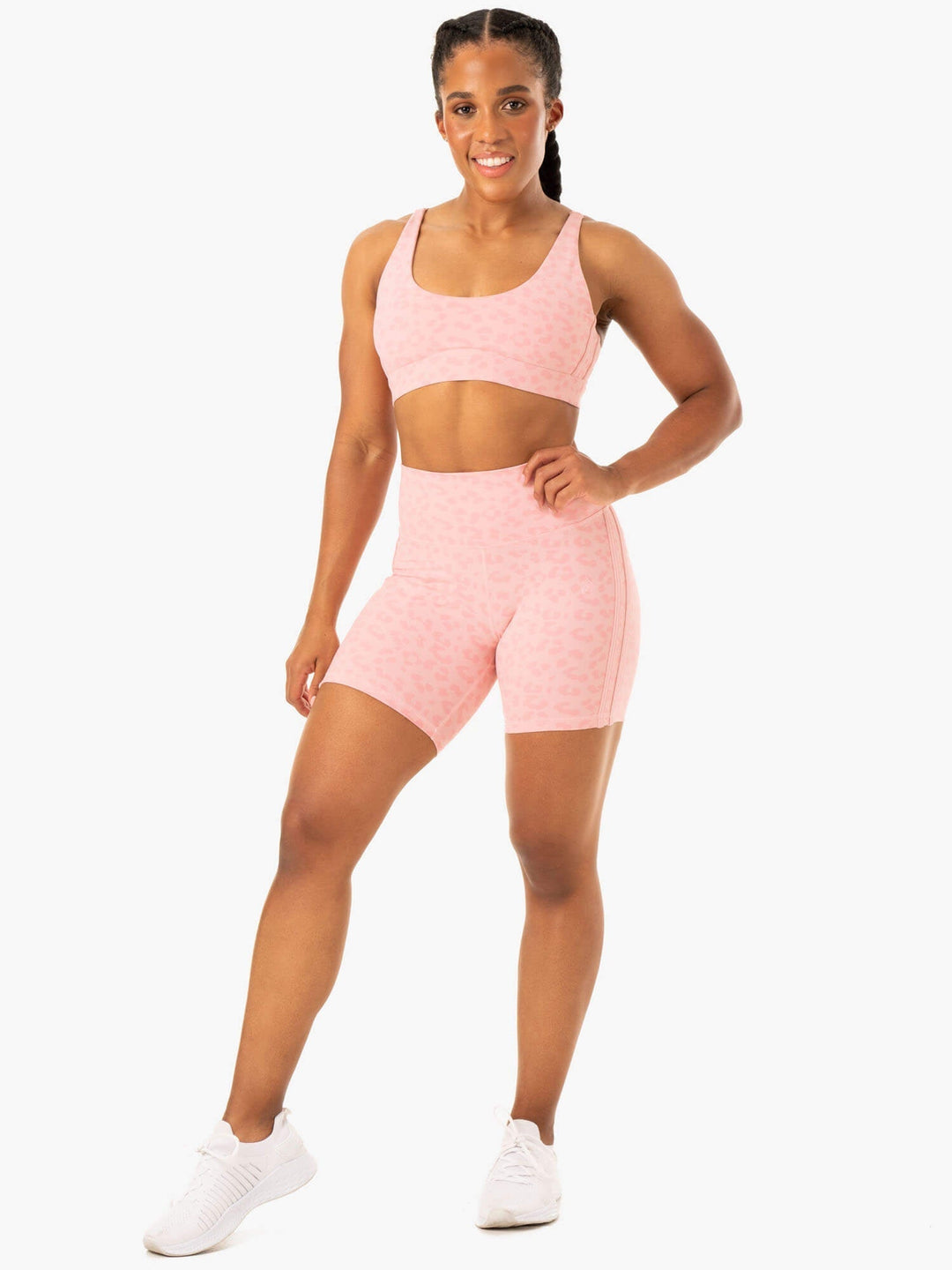 Evolution High Waisted Scrunch Shorts - Pink Leopard Clothing Ryderwear 