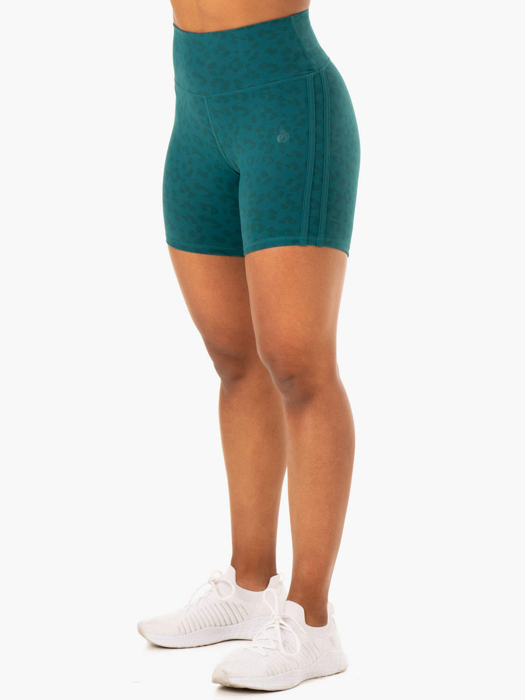 Evolution High Waisted Scrunch Shorts - Teal Leopard Clothing Ryderwear 