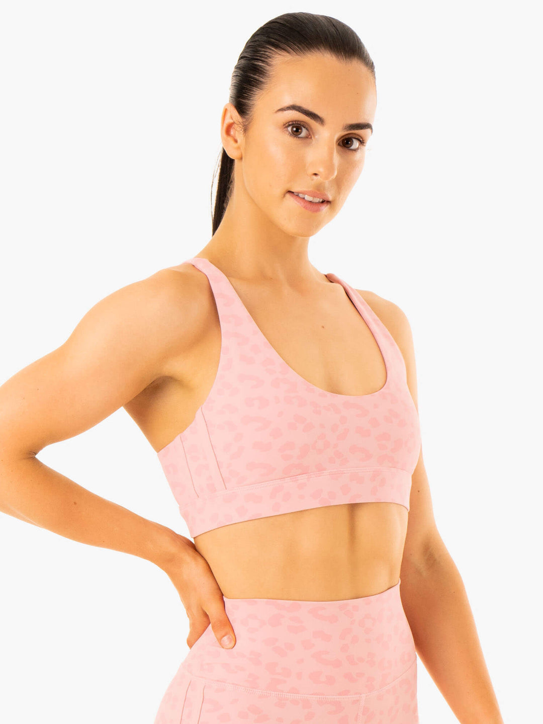 Evolution Sports Bra - Pink Leopard Clothing Ryderwear 