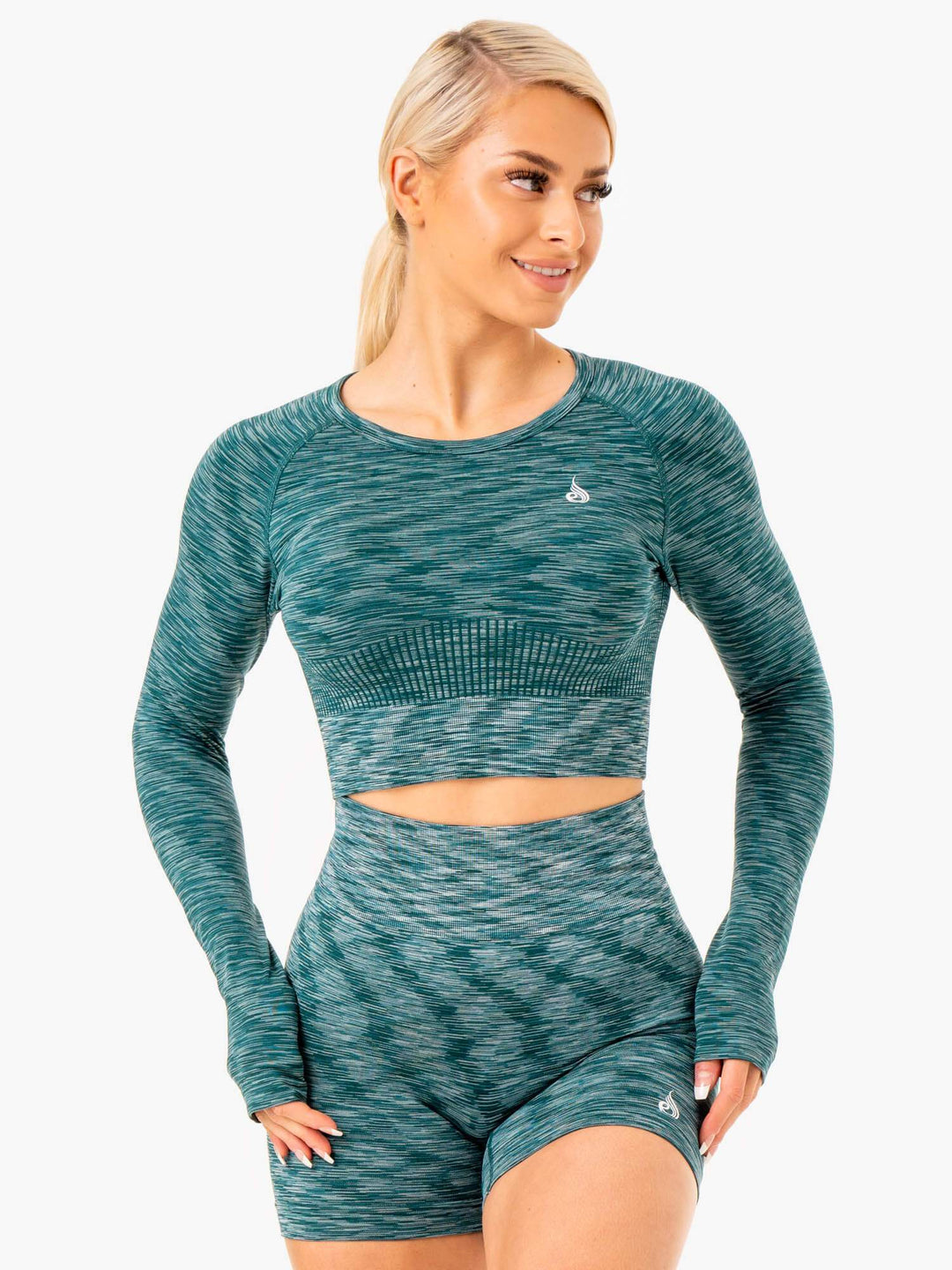 Evolve Seamless Long Sleeve Top - Teal Clothing Ryderwear 