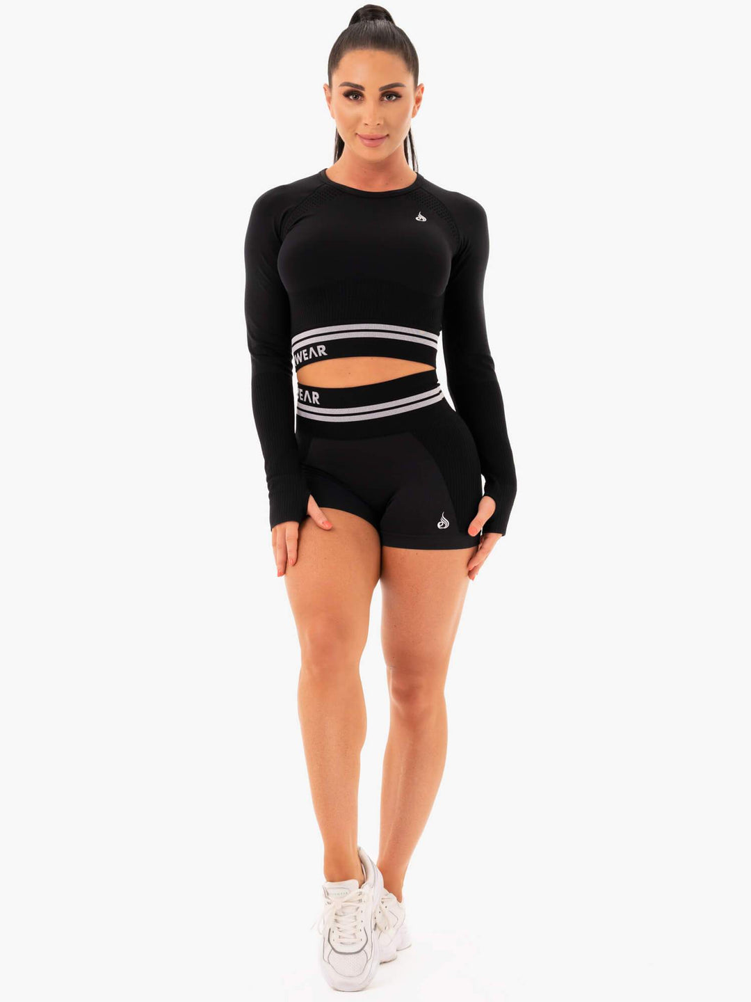 Freestyle Seamless Long Sleeve Crop - Black Clothing Ryderwear 