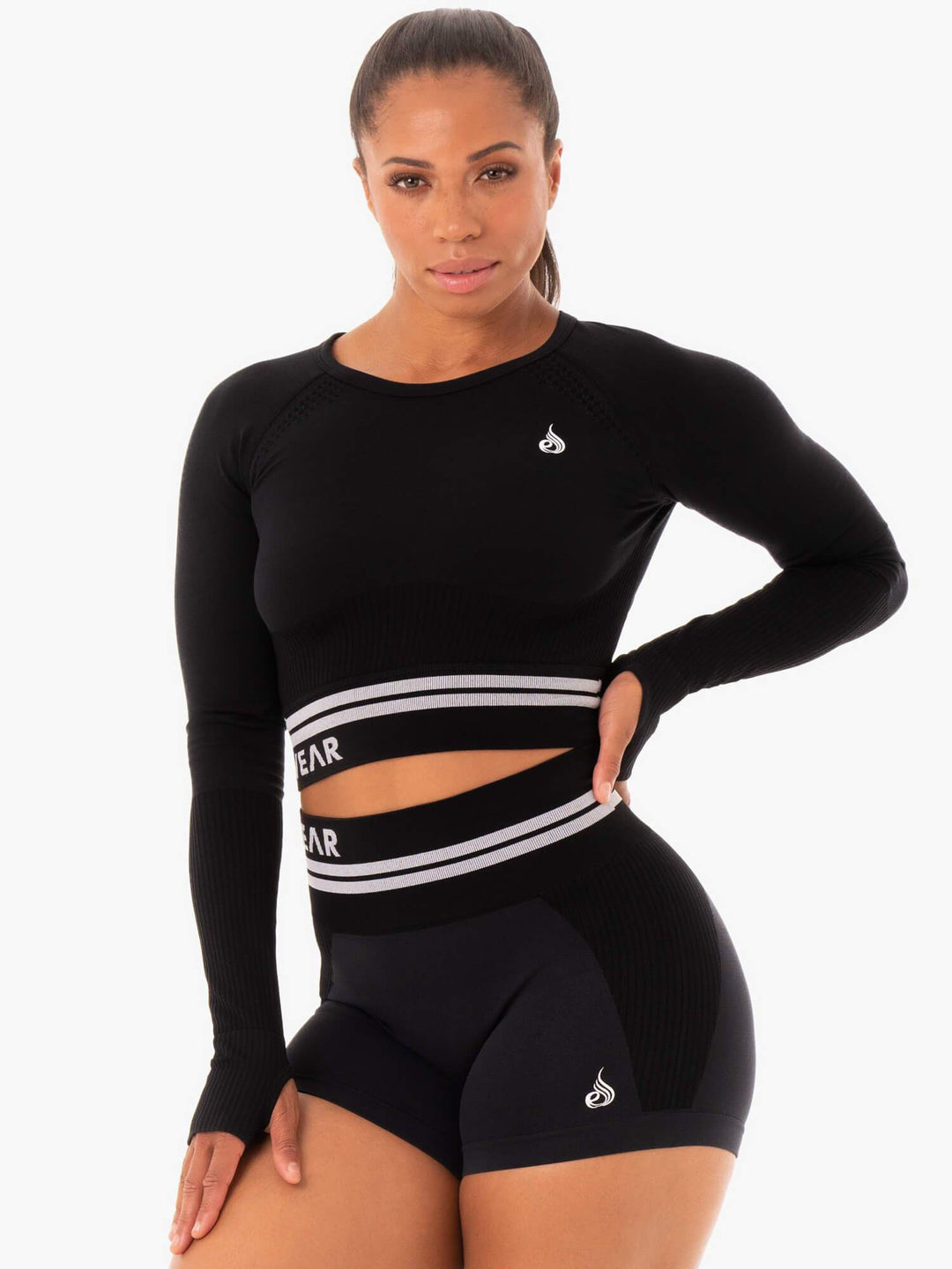 Freestyle Seamless Long Sleeve Crop - Black Clothing Ryderwear 