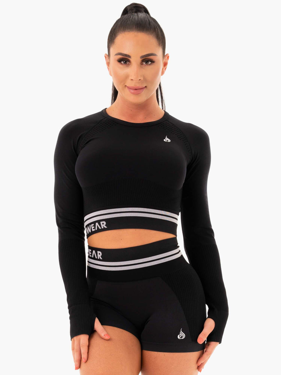 Freestyle Seamless Long Sleeve Crop - Black Clothing Ryderwear 