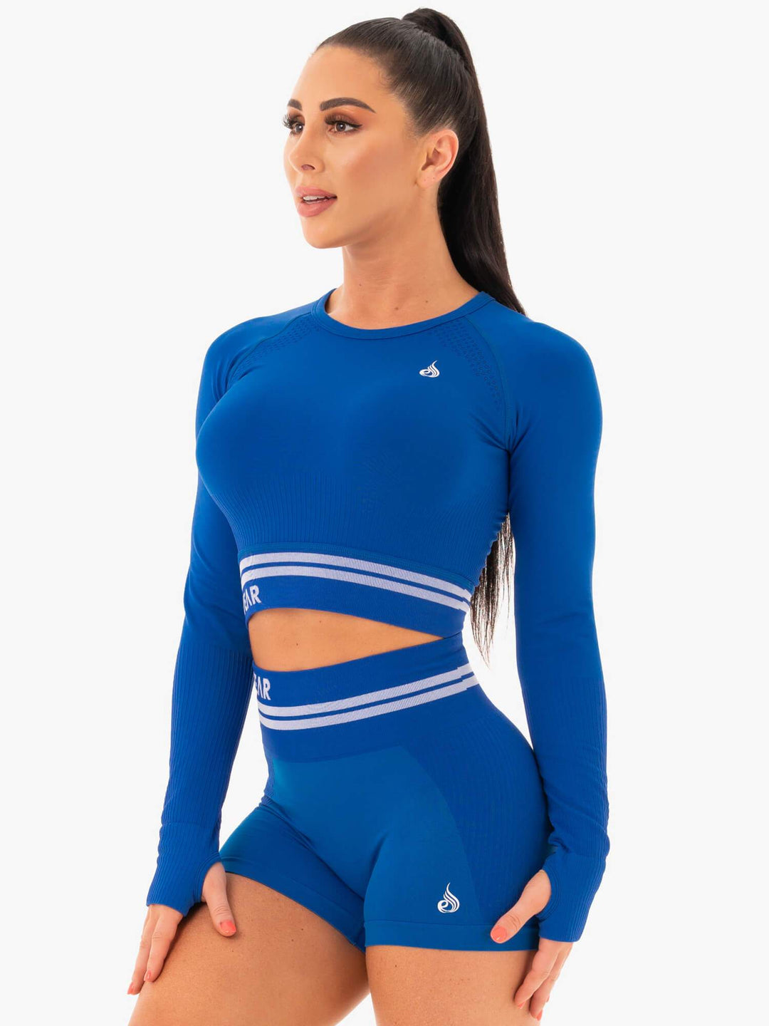 Freestyle Seamless Long Sleeve Crop - Blue Clothing Ryderwear 