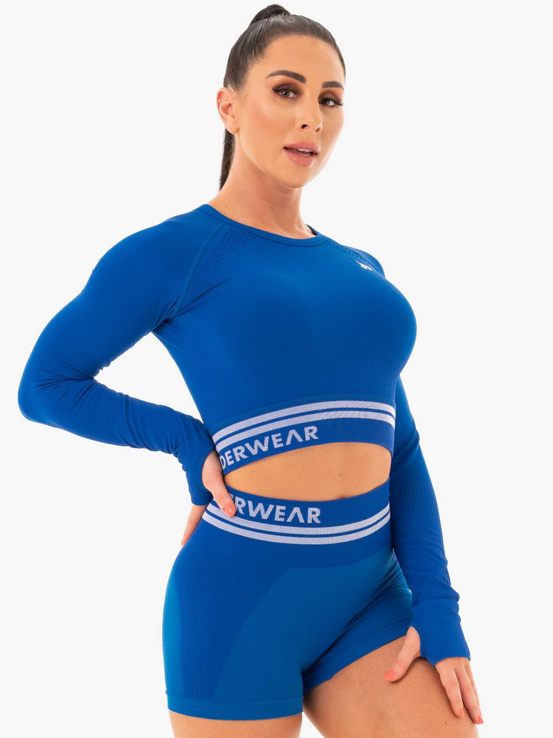 Freestyle Seamless Long Sleeve Crop - Blue Clothing Ryderwear 