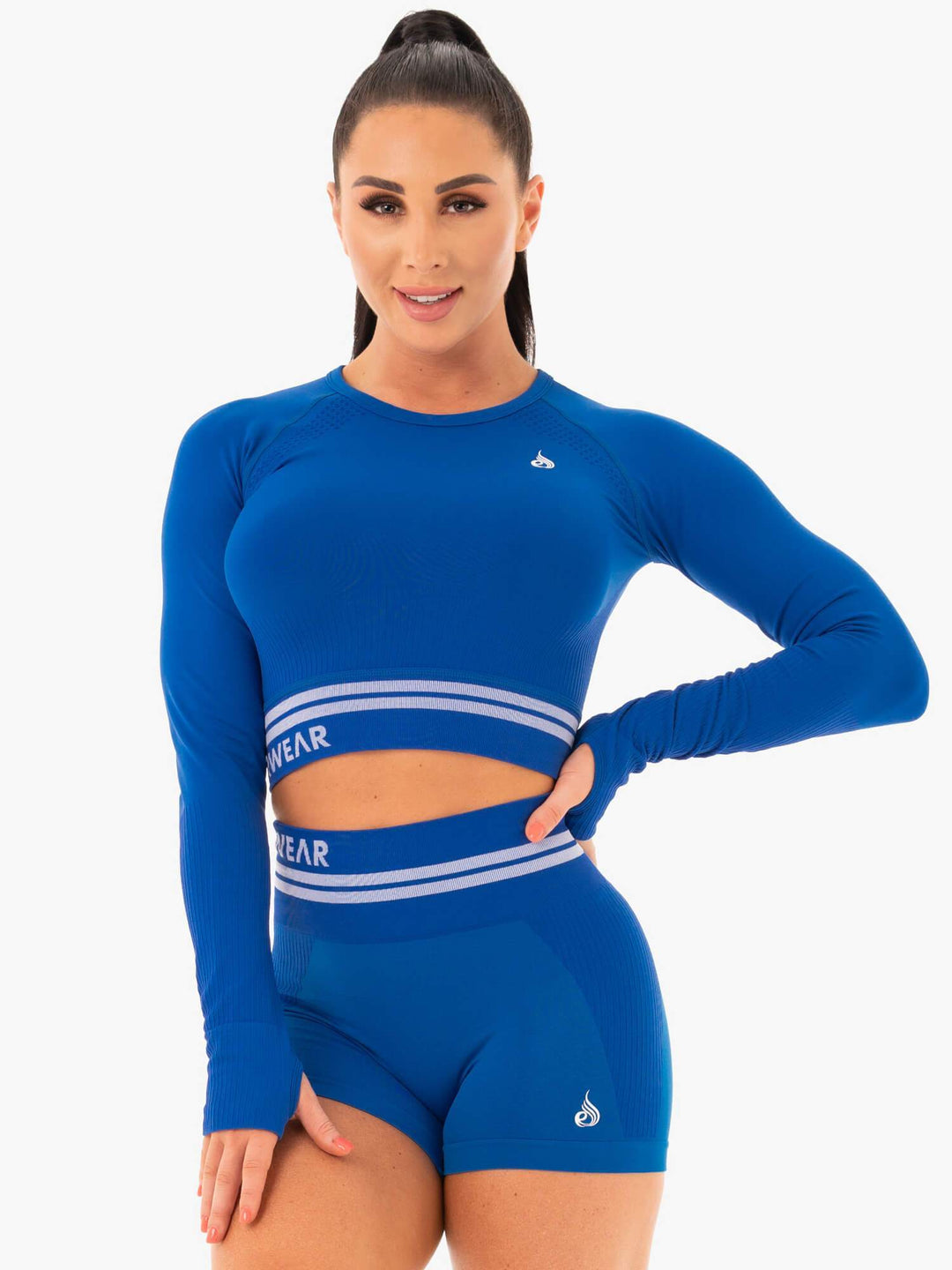 Freestyle Seamless Long Sleeve Crop - Blue Clothing Ryderwear 