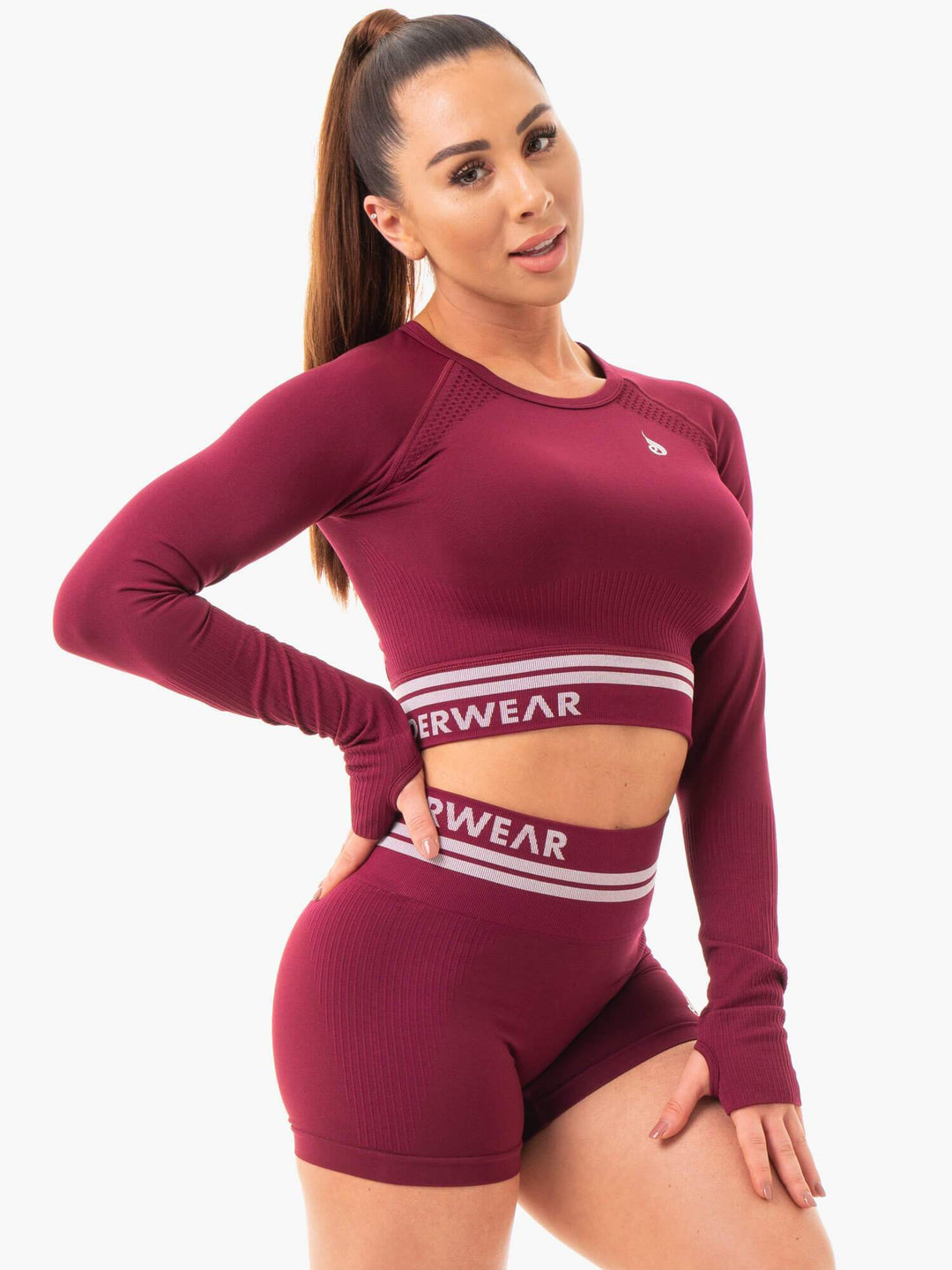 Freestyle Seamless Long Sleeve Crop - Burgundy Clothing Ryderwear 