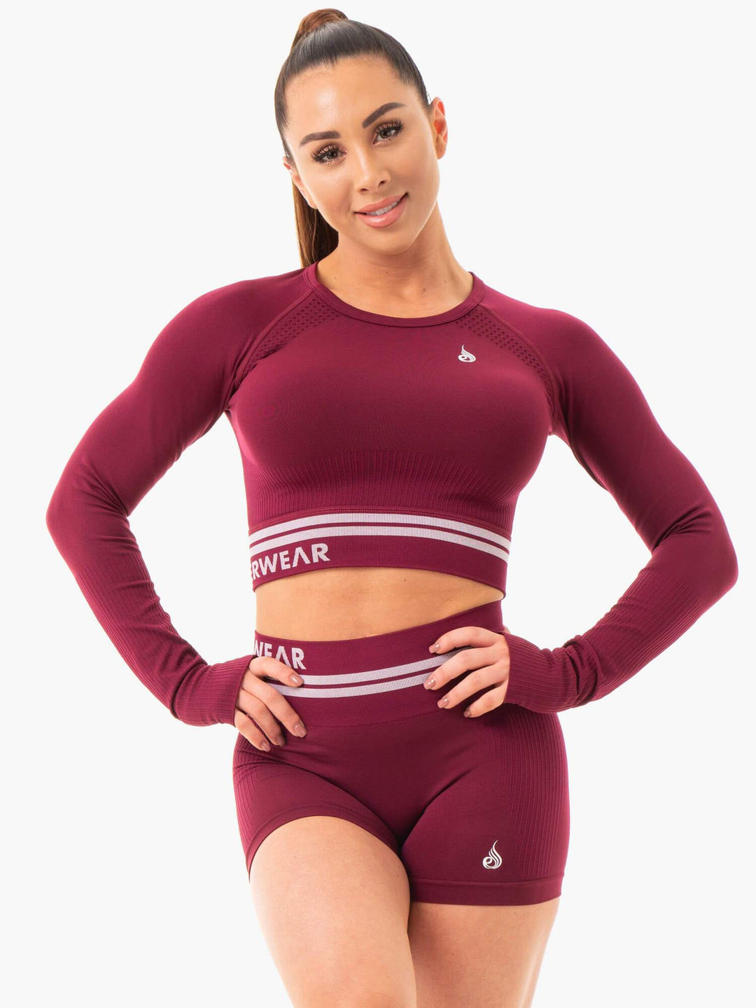 Freestyle Seamless Long Sleeve Crop - Burgundy Clothing Ryderwear 