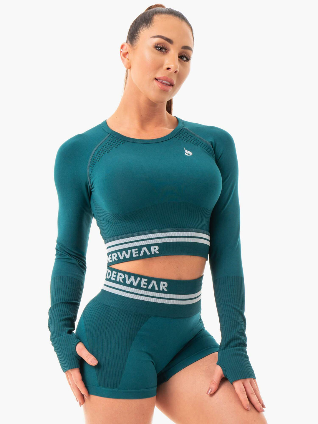 Freestyle Seamless Long Sleeve Crop - Emerald Green Clothing Ryderwear 