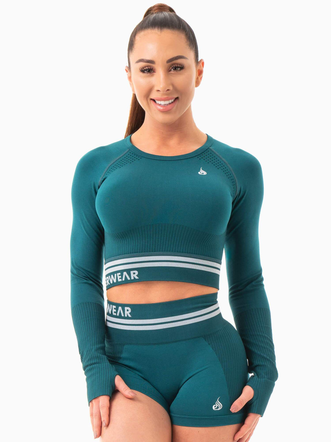 Freestyle Seamless Long Sleeve Crop - Emerald Green Clothing Ryderwear 