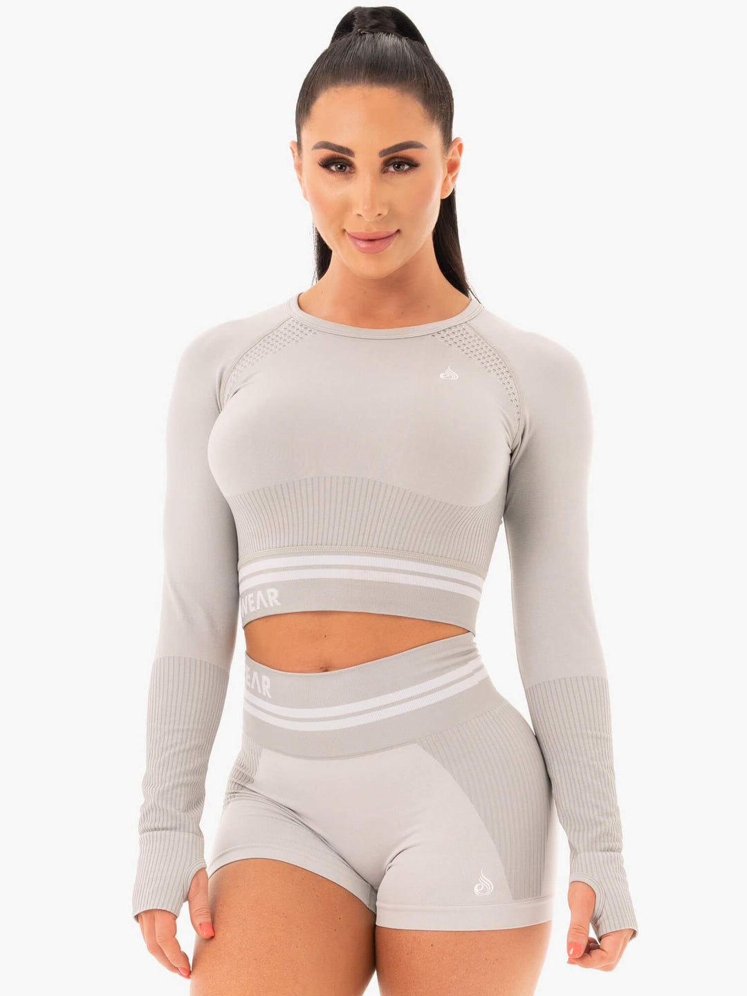 Freestyle Seamless Long Sleeve Crop - Grey Clothing Ryderwear 