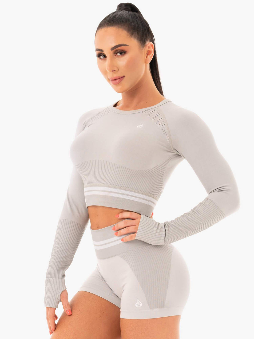 Freestyle Seamless Long Sleeve Crop - Grey Clothing Ryderwear 