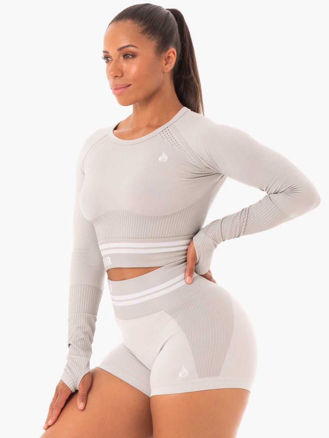 Freestyle Seamless Long Sleeve Crop - Grey Clothing Ryderwear 