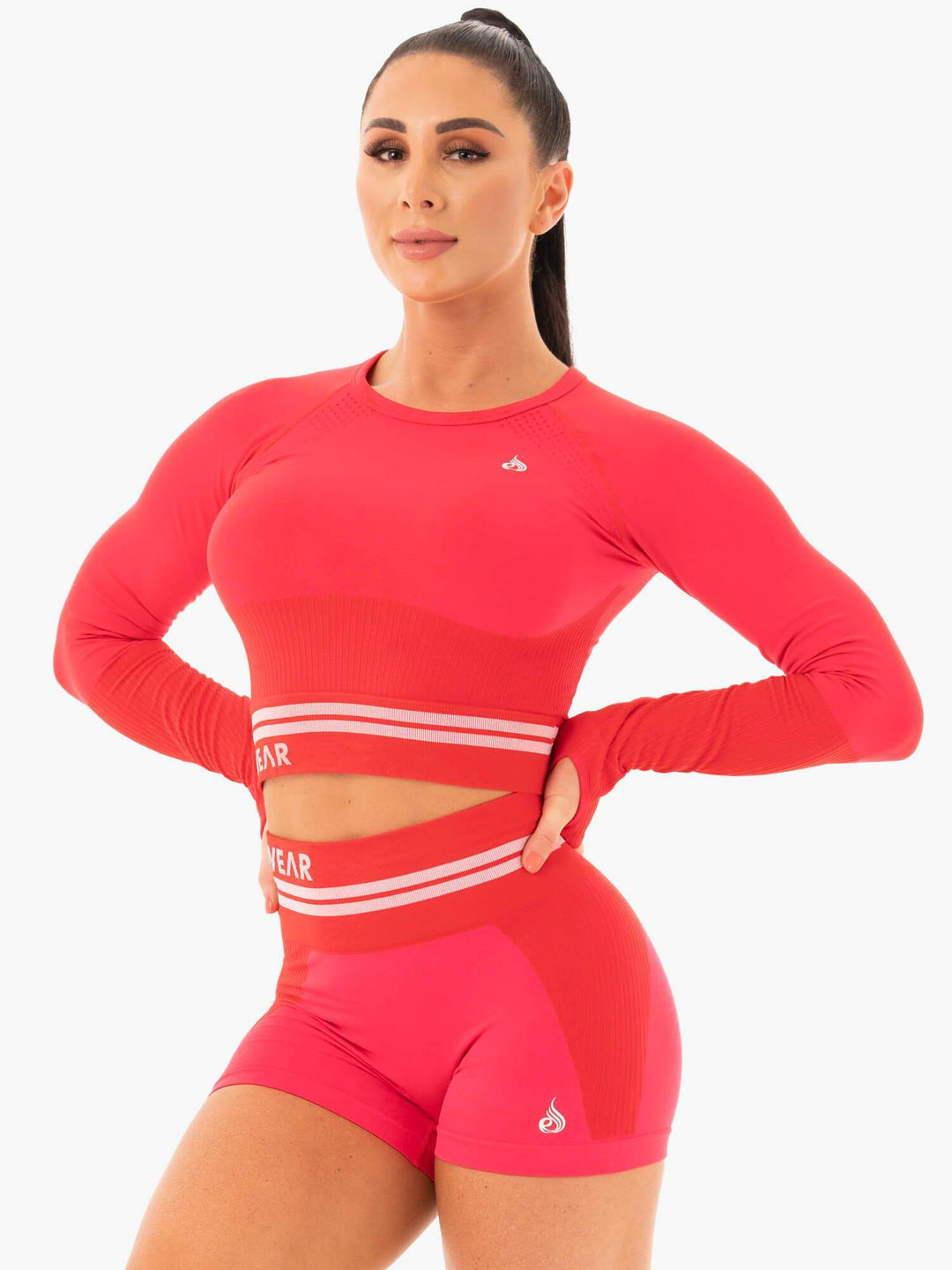 Freestyle Seamless Long Sleeve Crop - Red Clothing Ryderwear 