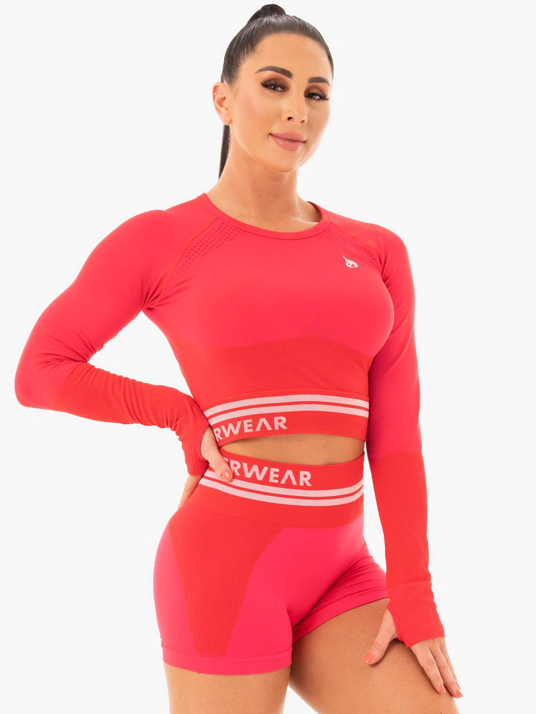 Freestyle Seamless Long Sleeve Crop - Red Clothing Ryderwear 