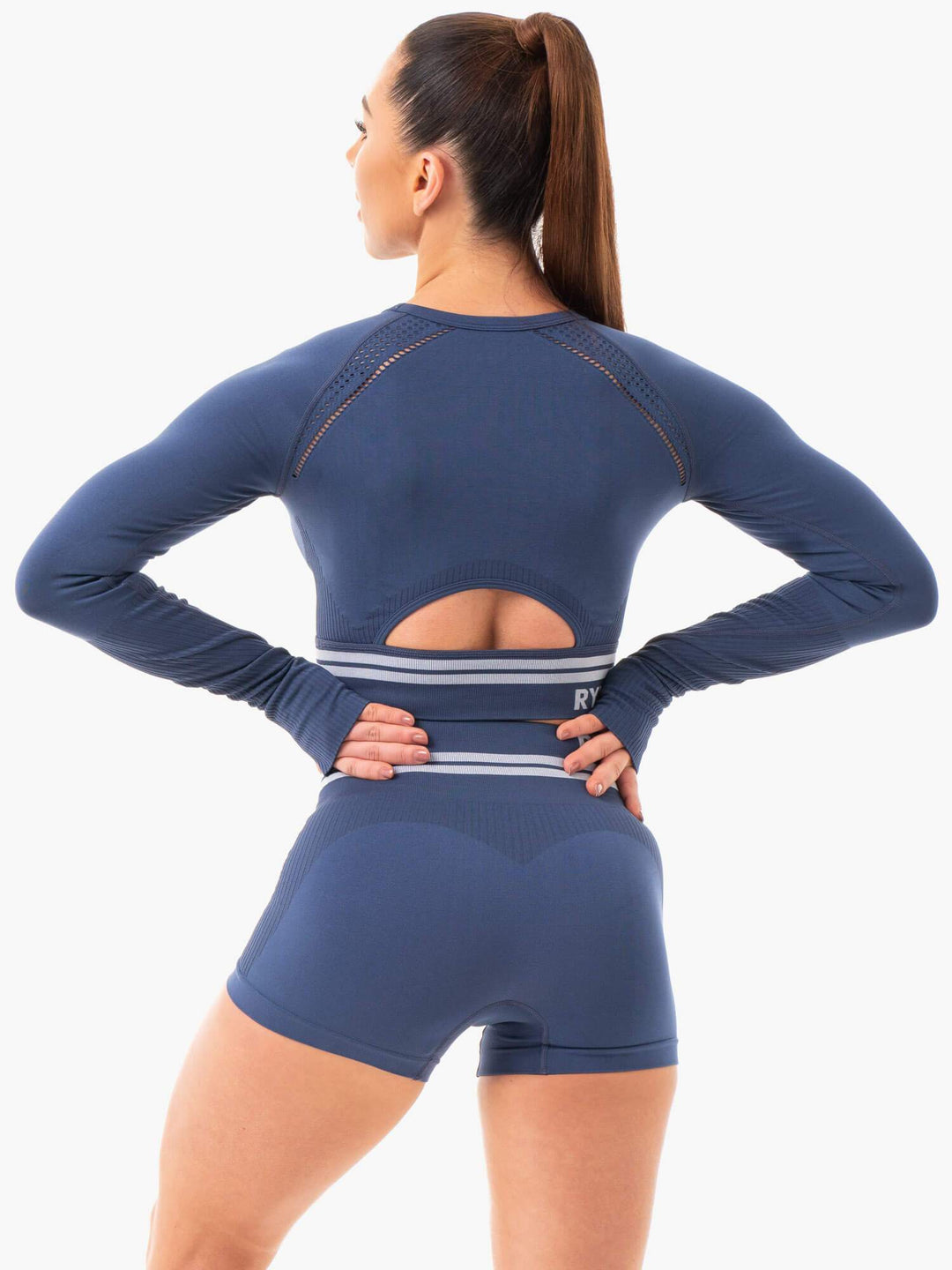 Freestyle Seamless Long Sleeve Crop - Steel Blue Clothing Ryderwear 