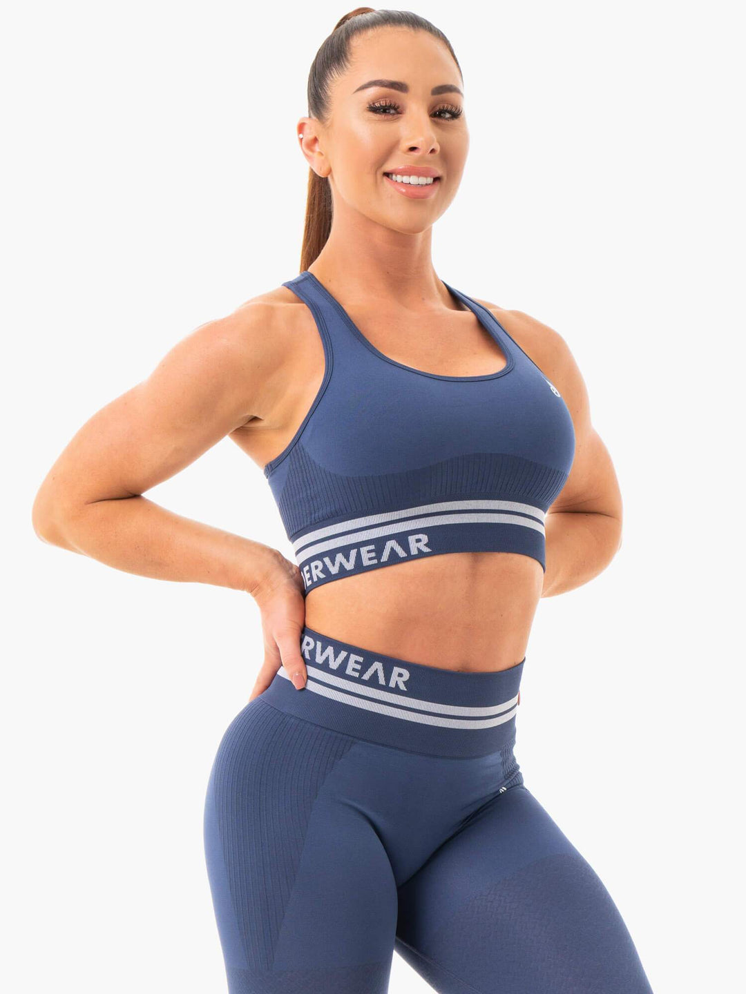 Freestyle Seamless Longline Sports Bra - Steel Blue Clothing Ryderwear 