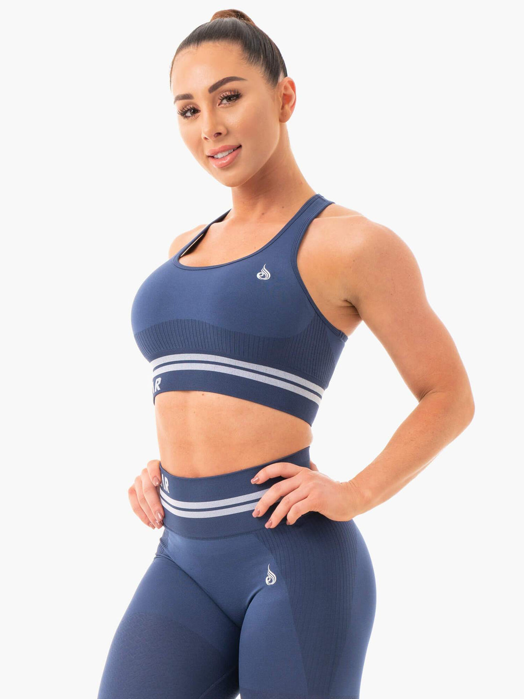 Freestyle Seamless Longline Sports Bra - Steel Blue Clothing Ryderwear 