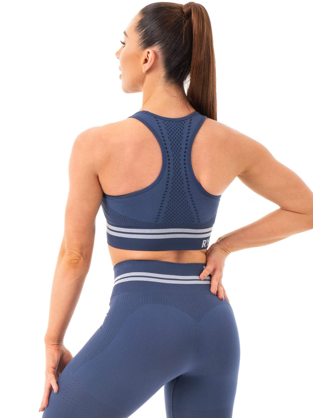 Freestyle Seamless Longline Sports Bra - Steel Blue Clothing Ryderwear 