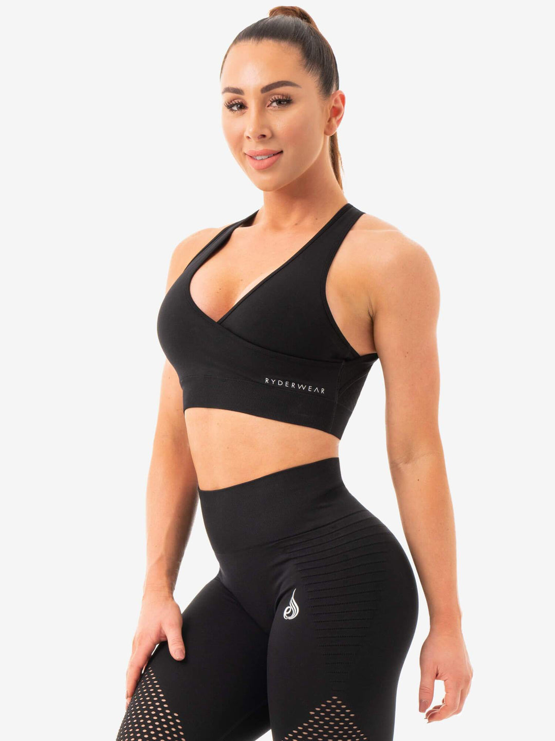 Geo Seamless Sports Bra - Black Clothing Ryderwear 