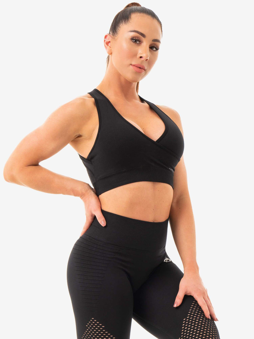 Geo Seamless Sports Bra - Black Clothing Ryderwear 