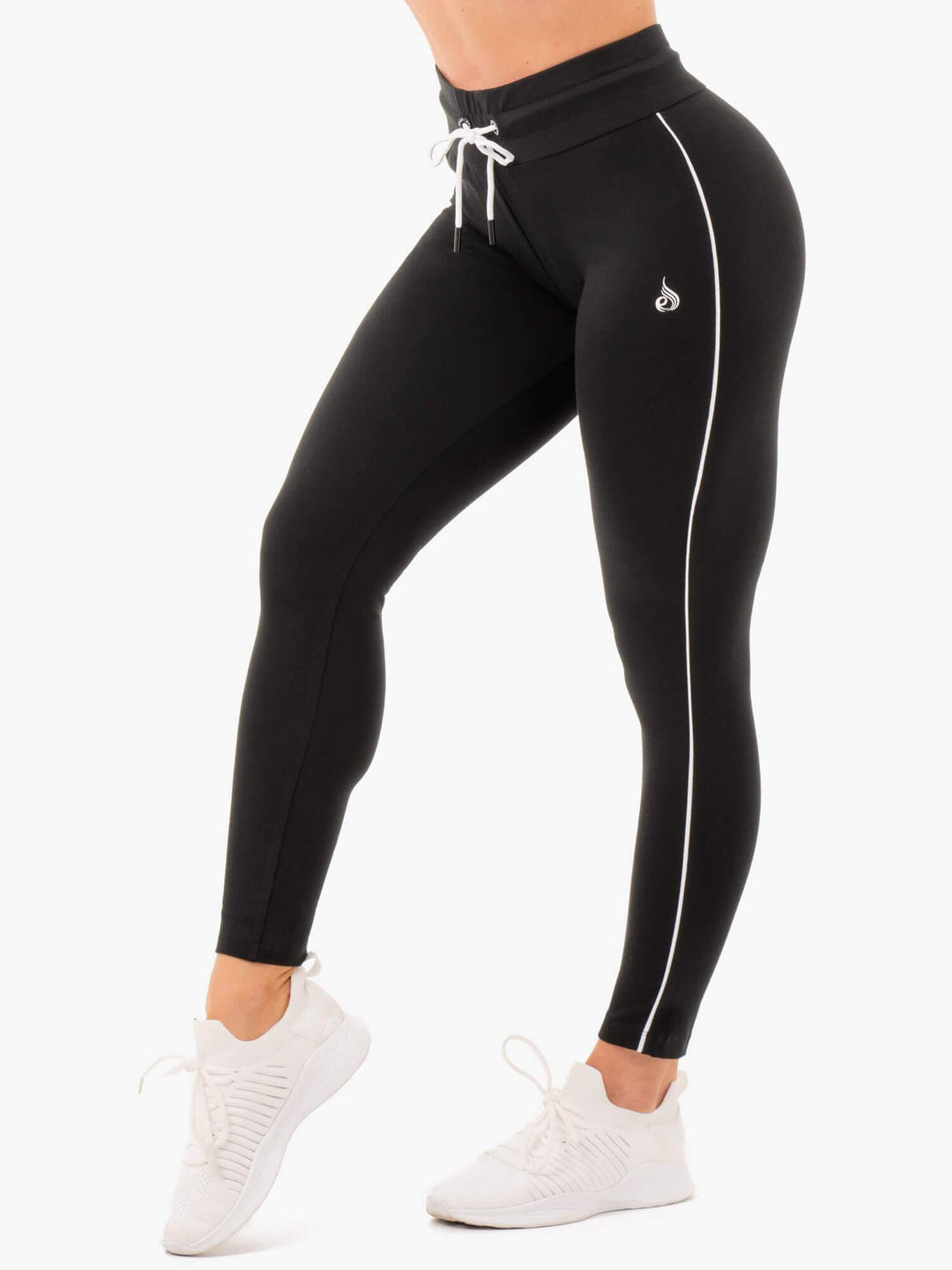 High Waisted Track Leggings - Black Clothing Ryderwear 