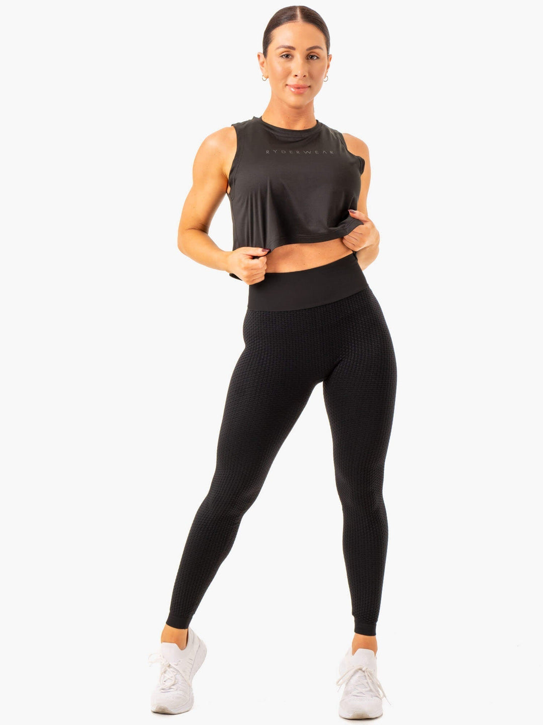 Honeycomb Scrunch Seamless Leggings - Black Clothing Ryderwear 