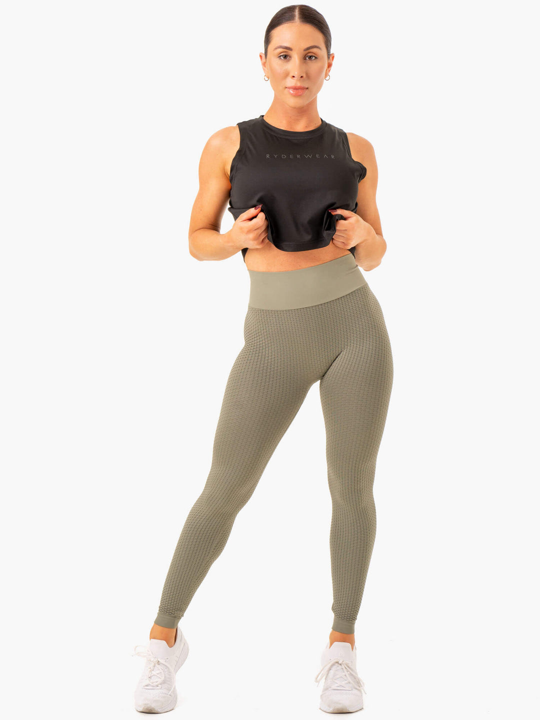 Honeycomb Scrunch Seamless Leggings - Khaki Clothing Ryderwear 