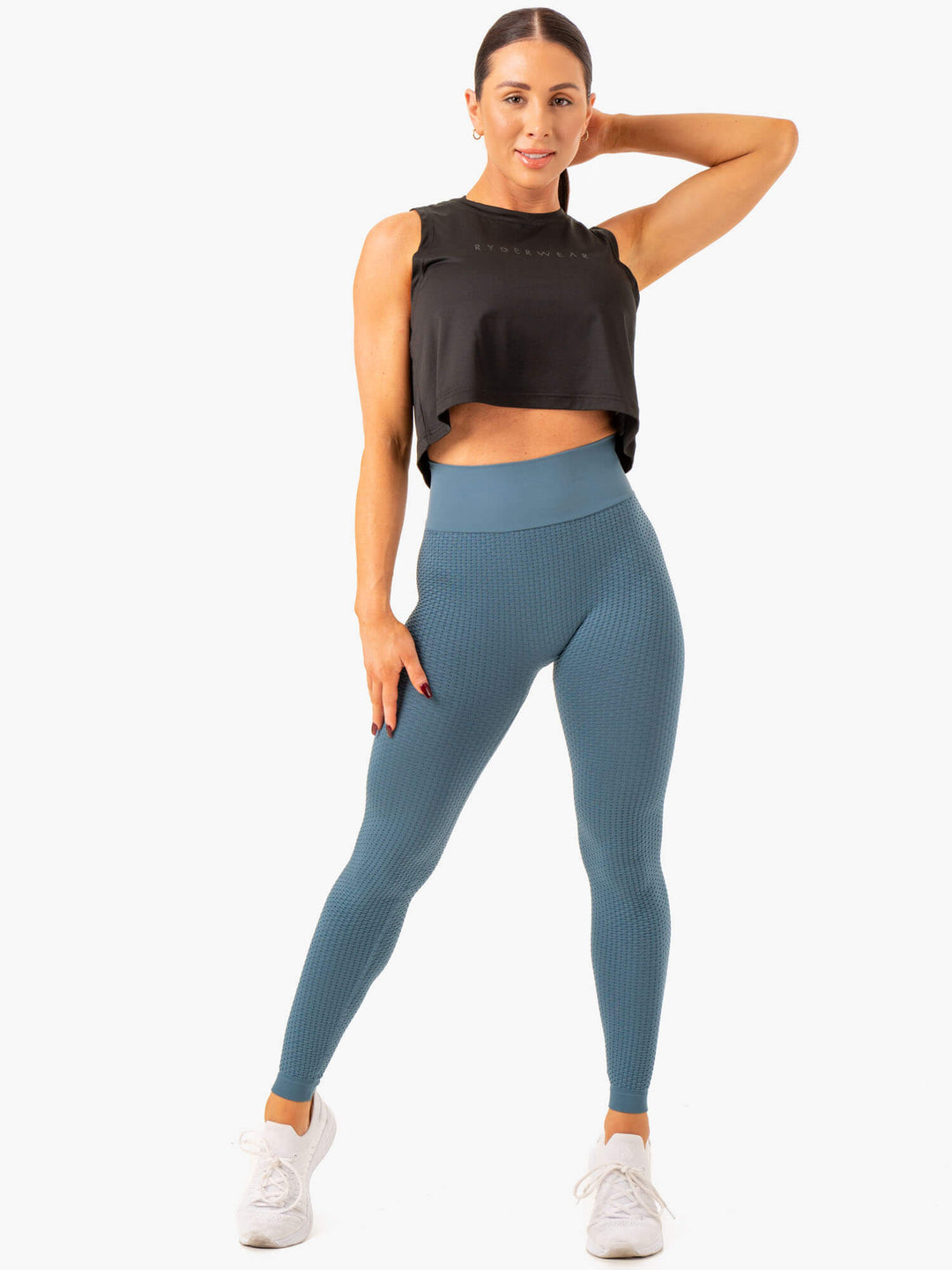 Honeycomb Scrunch Seamless Leggings - Steel Blue Clothing Ryderwear 